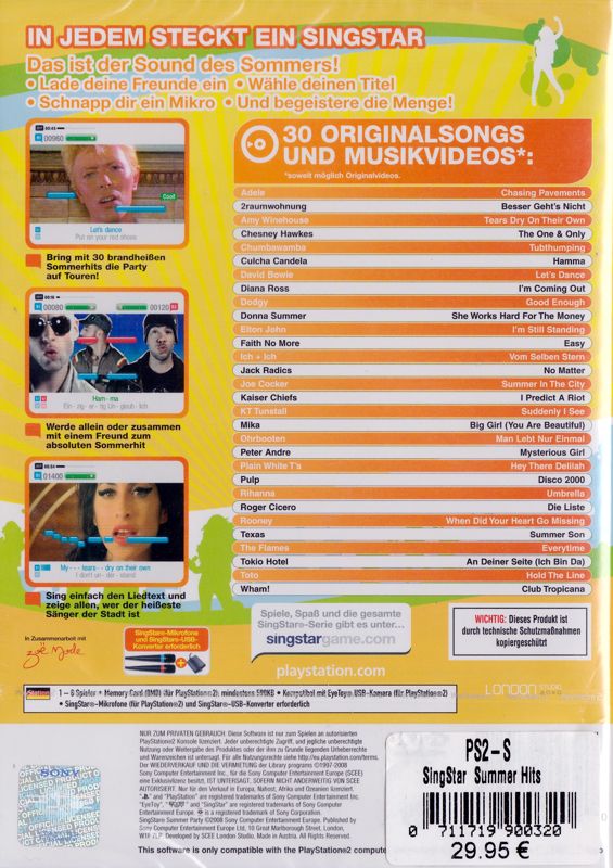 Back Cover for SingStar: Summer Party (PlayStation 2) (Re-release)