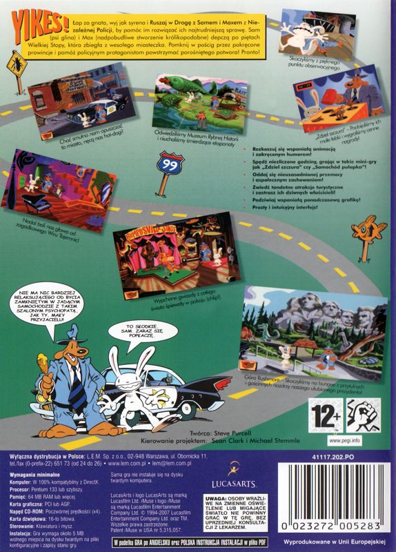 Back Cover for Sam & Max: Hit the Road (DOS and Windows) (LucasArts Classic release)