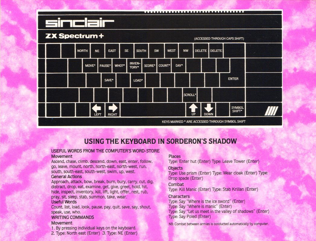 Other for Sorderon's Shadow: The Legend of Elindor (ZX Spectrum): Keyboard guide ZX Spectrum +.