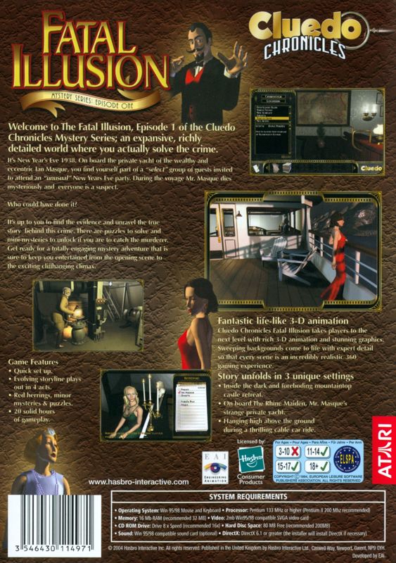 Back Cover for Clue Chronicles: Fatal Illusion (Windows) (Atari re-release)