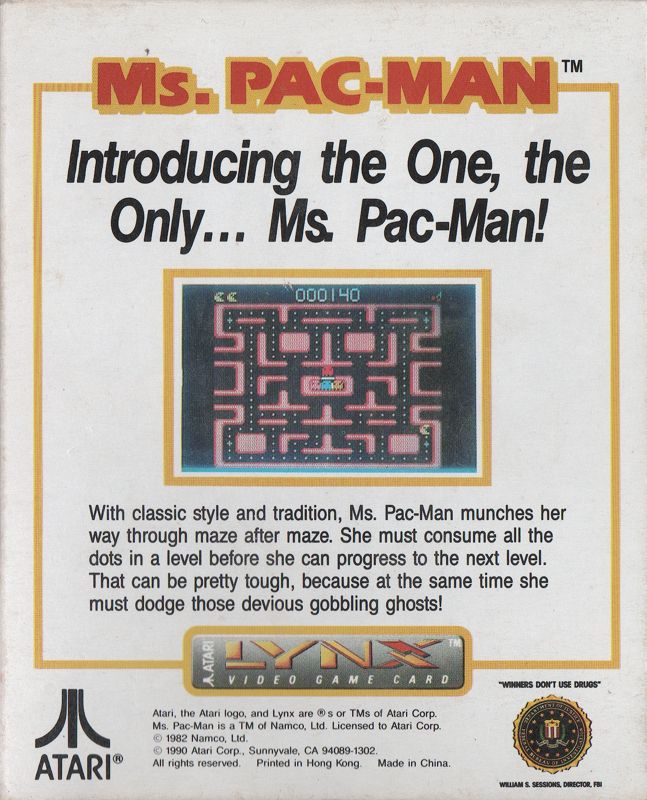 Back Cover for Ms. Pac-Man (Lynx)