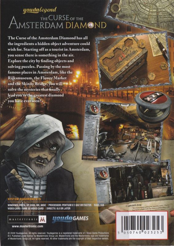 Back Cover for Youda Legend: The Curse of the Amsterdam Diamond (Windows) (Mastertronic release)