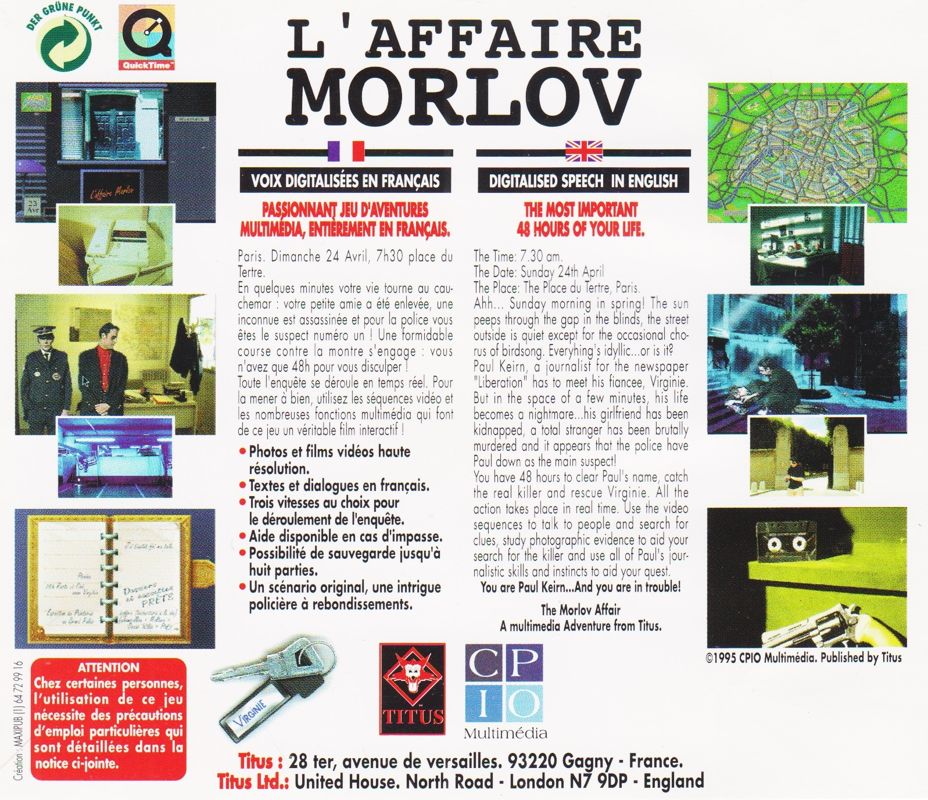 Other for The Morlov Affair (CD-i) (CD-i release sold in PC packaging): Jewel Case - Back