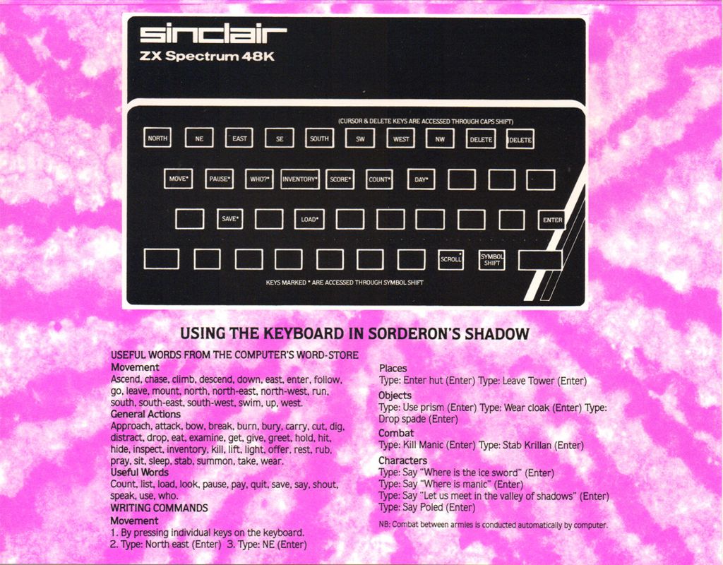 Other for Sorderon's Shadow: The Legend of Elindor (ZX Spectrum): Keyboard guide ZX Spectrum 48K.
