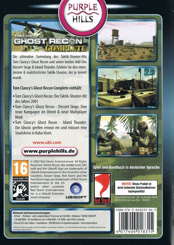 Back Cover for Tom Clancy's Ghost Recon: Gold Edition (Windows) (Purple Hills release)