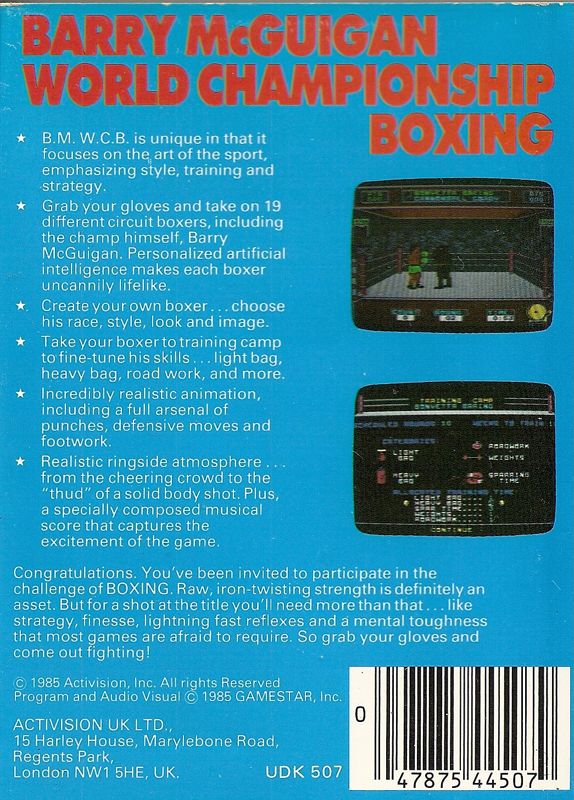 Back Cover for Star Rank Boxing (Commodore 64)