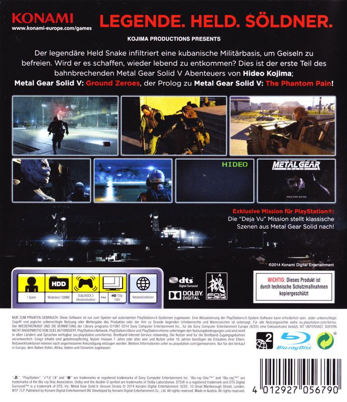 Back Cover for Metal Gear Solid V: Ground Zeroes (PlayStation 3)