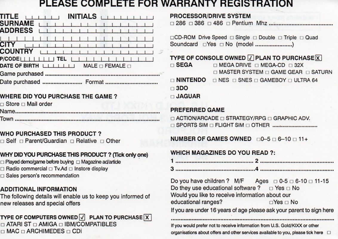 Other for Johnny Bazookatone (DOS): Registration Card English Back