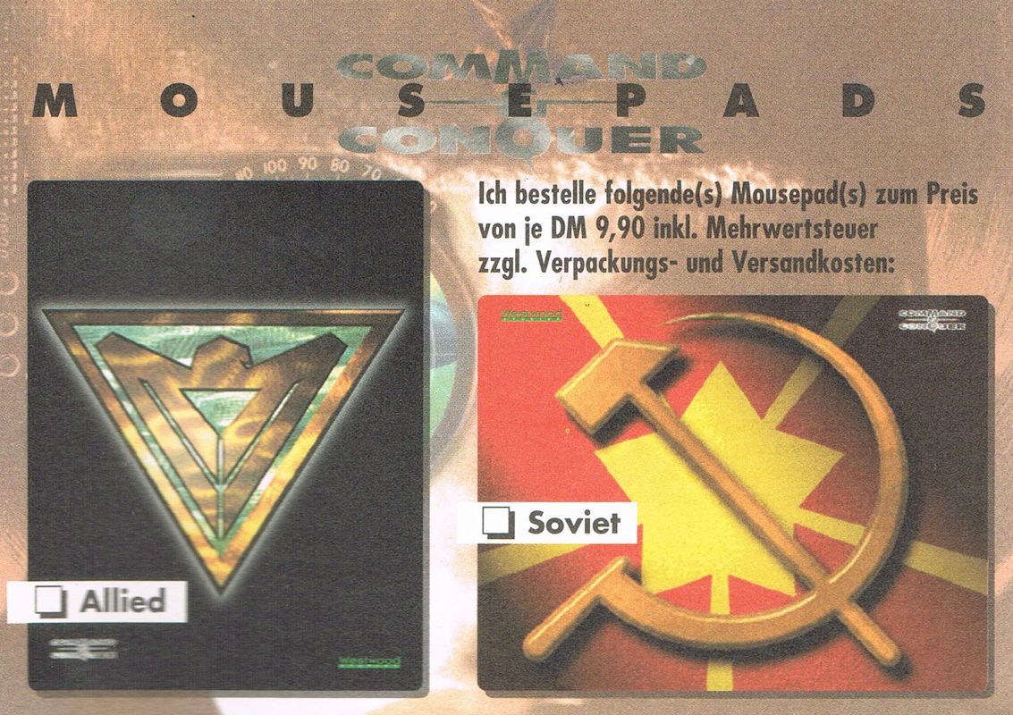 Extras for Command & Conquer: Mission CD - Gegenangriff (Limited Edition) (DOS and Windows): Order Card Mousepad - Front