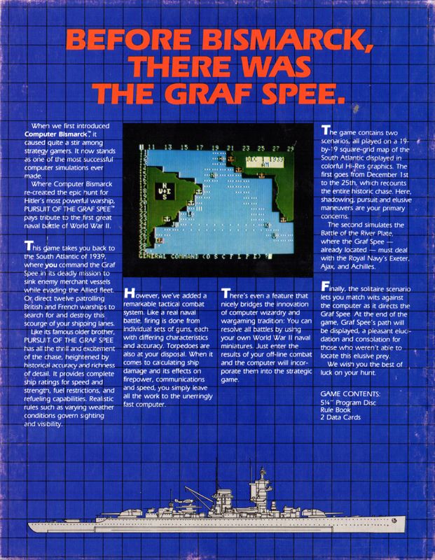 Back Cover for Pursuit of the Graf Spee (Apple II)