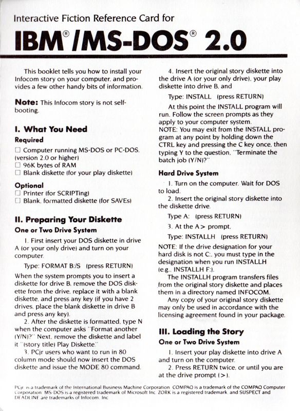 Reference Card for Planetfall (DOS) (Grey Box)