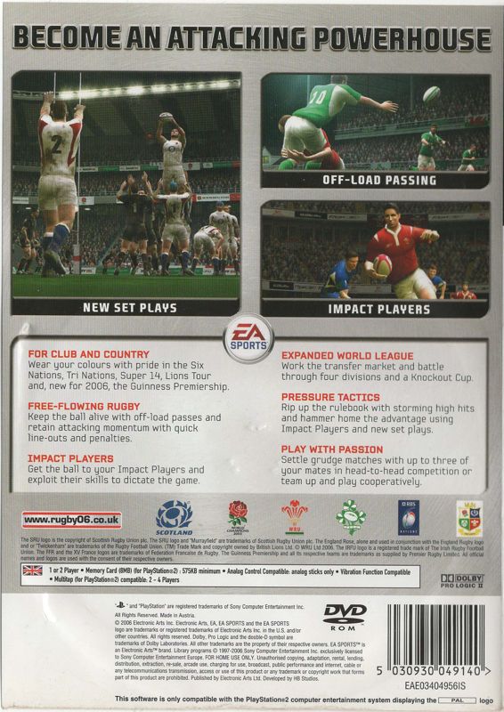 Back Cover for Rugby 06 (PlayStation 2)