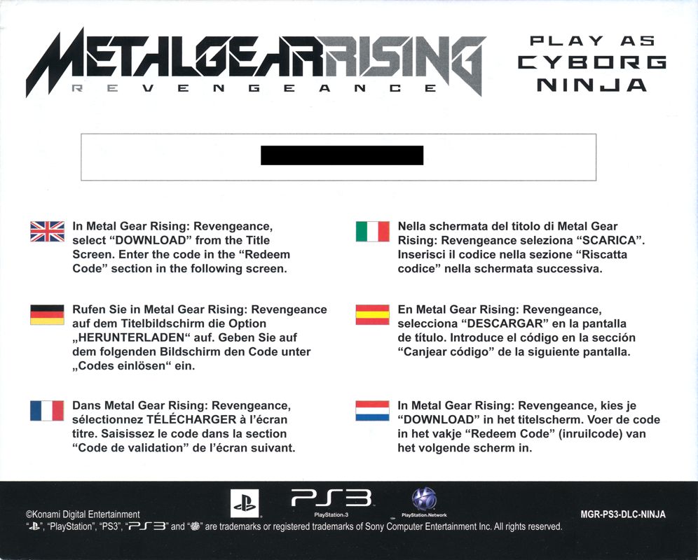 Other for Metal Gear Rising: Revengeance (PlayStation 3): DLC Card - Back