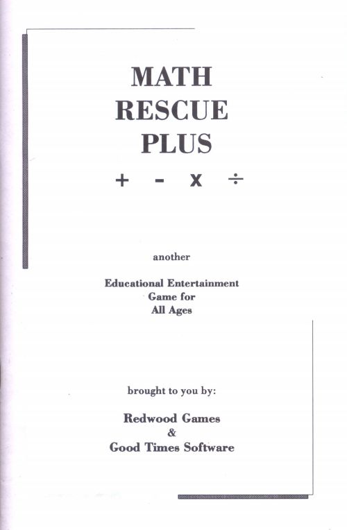 Manual for Math Rescue Plus (DOS): Front