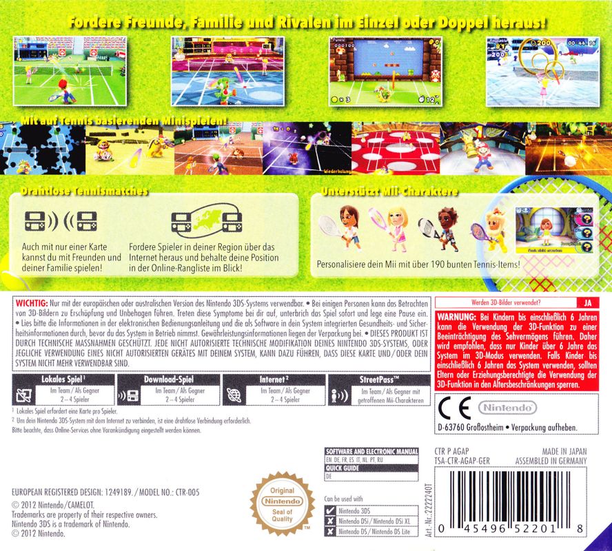 Back Cover for Mario Tennis Open (Nintendo 3DS)