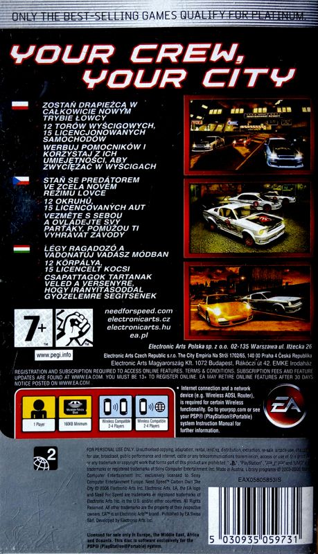 Back Cover for Need for Speed: Carbon - Own the City (PSP) (Platinum release)