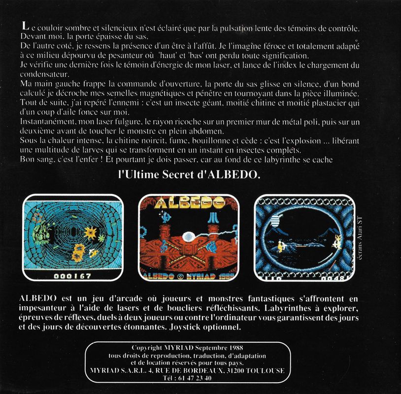 Back Cover for Albedo (Atari ST)