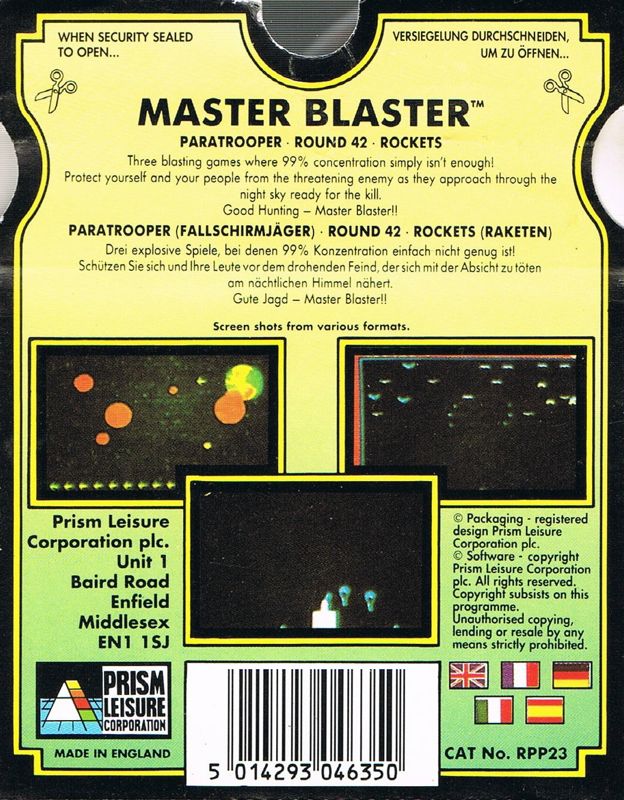 Back Cover for Master Blaster (DOS) (The 16 Bit Pocket Power Collection release)