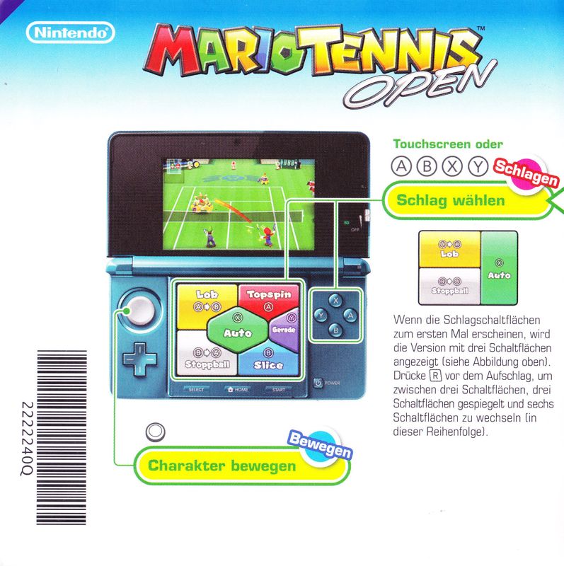 Manual for Mario Tennis Open (Nintendo 3DS): Side B