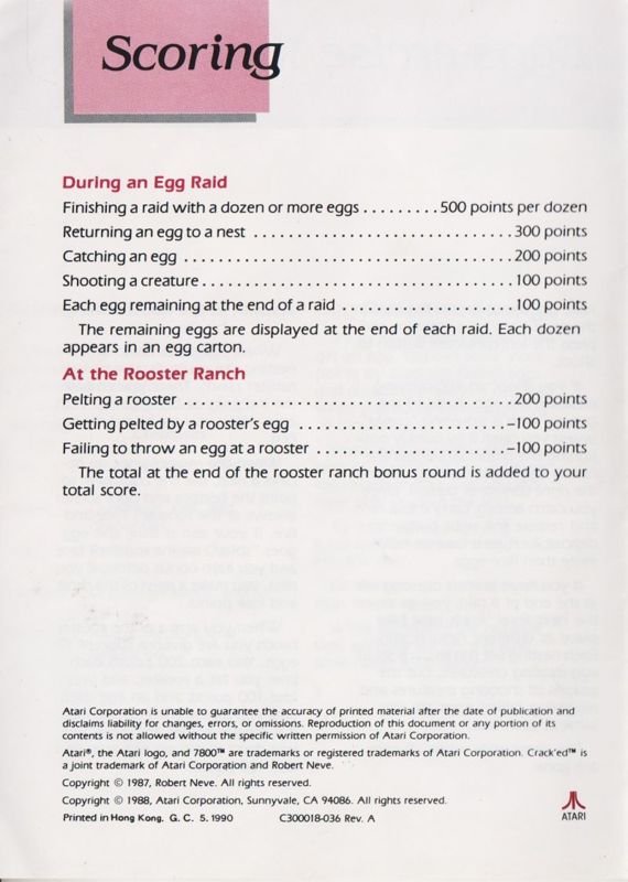 Manual for Crack'ed (Atari 7800): Back (3-folded)