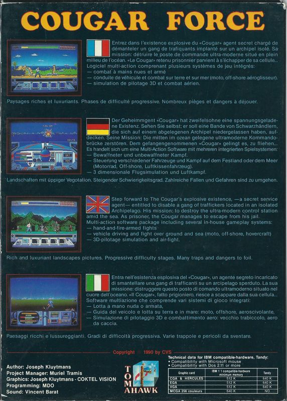 Back Cover for Cougar Force (Atari ST)