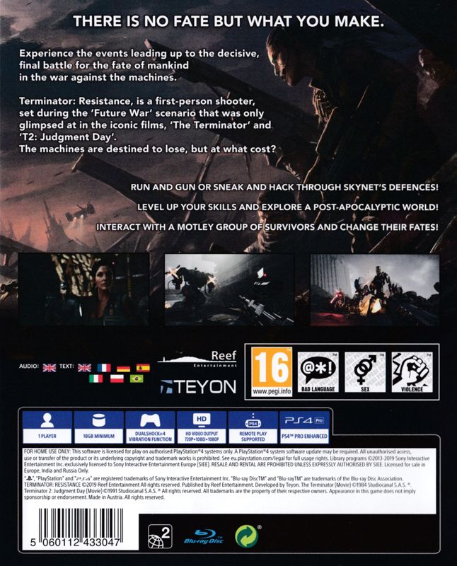 Back Cover for Terminator: Resistance (PlayStation 4)