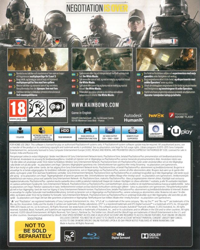 Back Cover for Tom Clancy's Rainbow Six: Siege (Art of Siege Edition) (PlayStation 4)