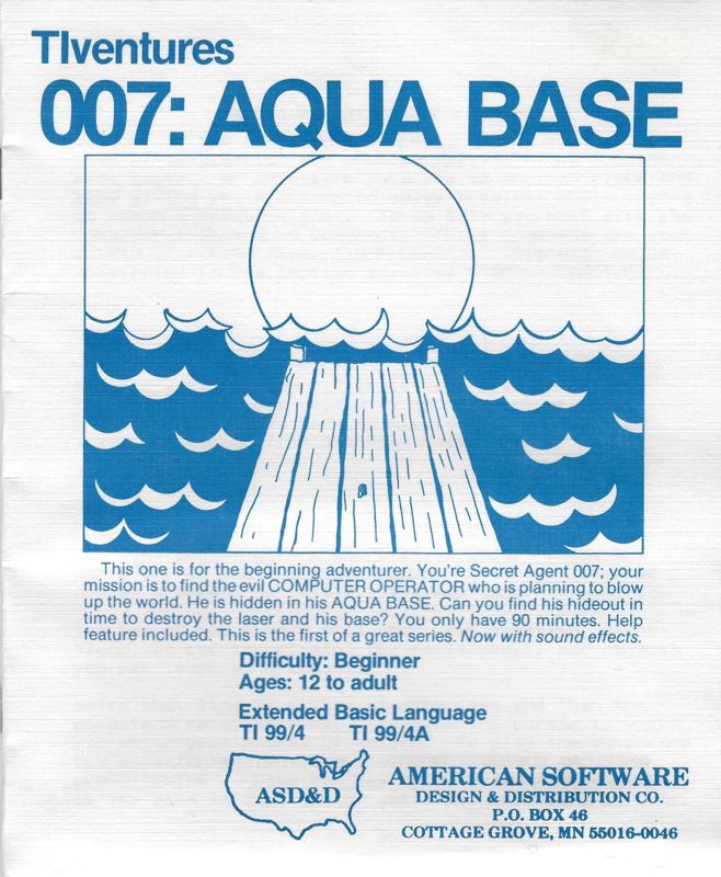 Front Cover for 007: Aqua Base (TI-99/4A) (Plastic bag)