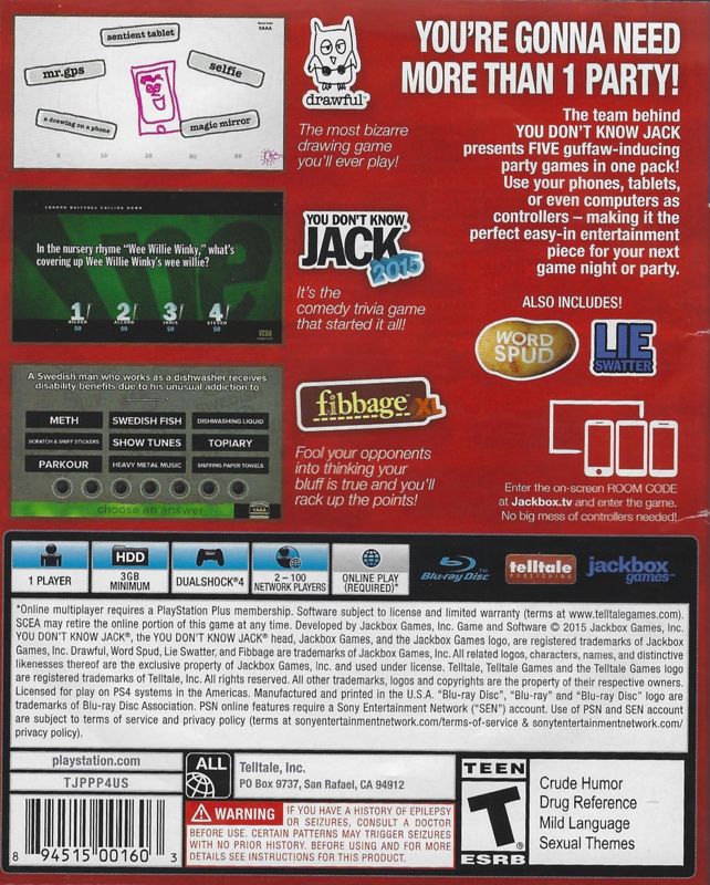 Back Cover for The Jackbox Party Pack (PlayStation 4)