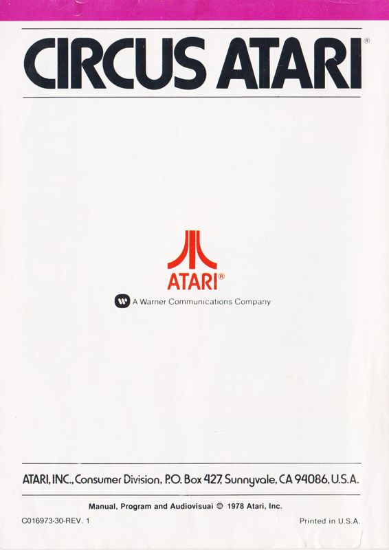 Manual for Circus Atari (Atari 2600): Back (32-page)