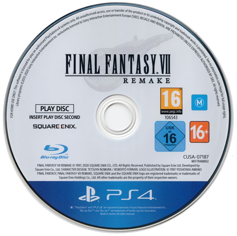 Media for Final Fantasy VII: Remake (Deluxe Edition) (PlayStation 4): Play Disc
