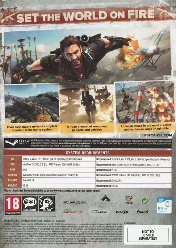 Other for Just Cause 3 (Collector's Edition) (Windows): Keep Case - Back