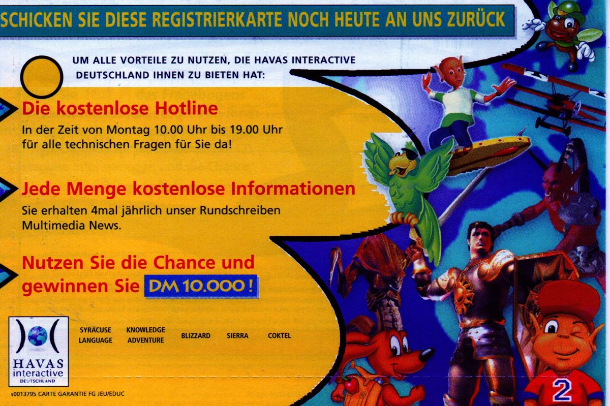 Extras for Quest for Glory V: Dragon Fire (Macintosh and Windows): Registration Card Back