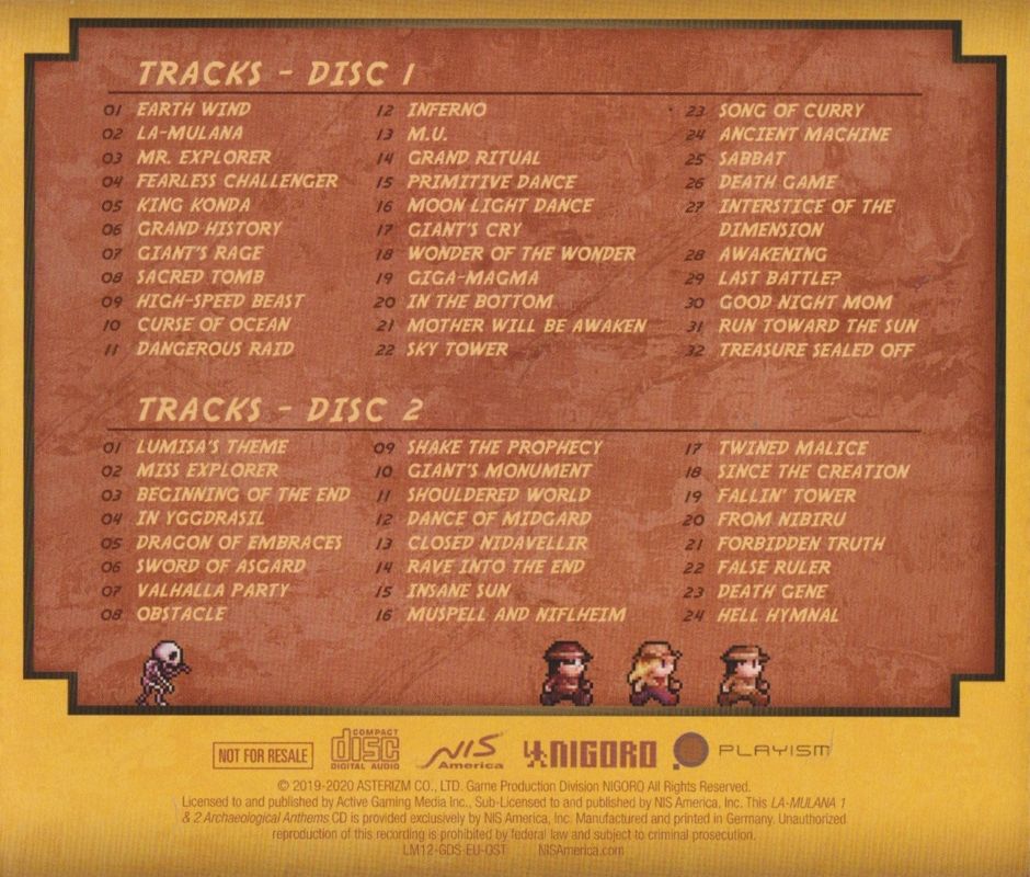 Soundtrack for La-Mulana 1 & 2 (Hidden Treasures Edition) (Nintendo Switch) (Sleeved Box): Jewel Case - Back