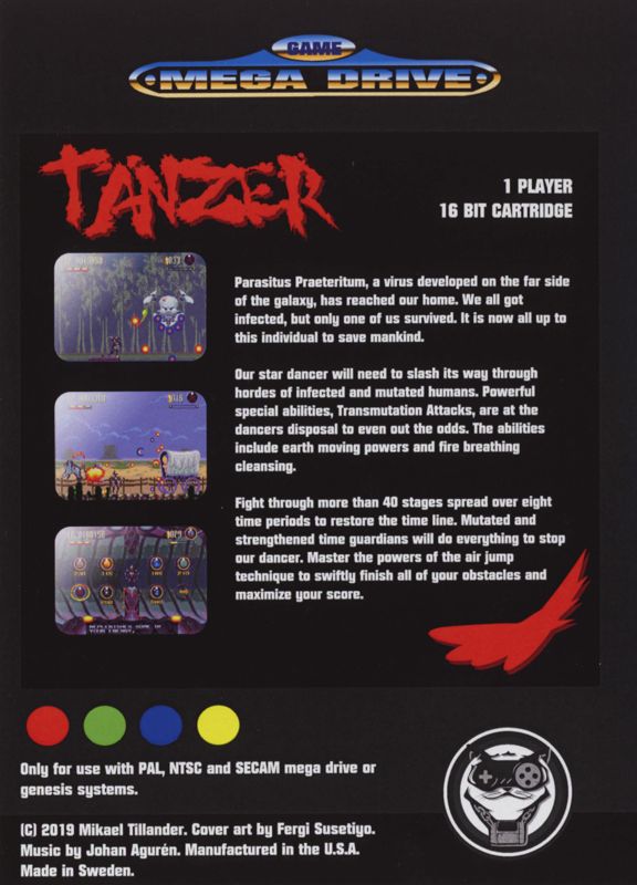 Back Cover for Tänzer (Genesis) (ROM version (Kickstarter download release))