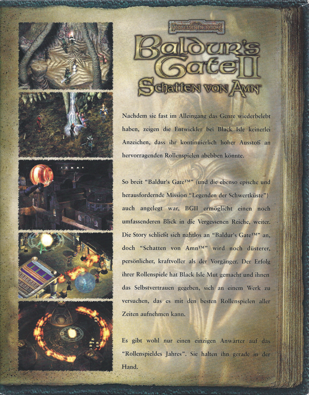 Inside Cover for Baldur's Gate II: Shadows of Amn (Windows): Right