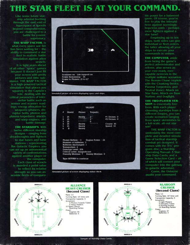 Back Cover for The Warp Factor (Apple II)
