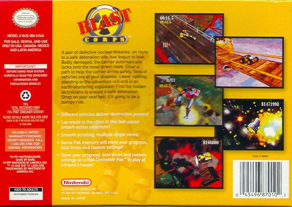Back Cover for Blast Corps (Nintendo 64)