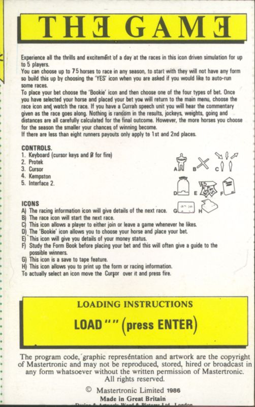Inside Cover for Sport of Kings (ZX Spectrum)