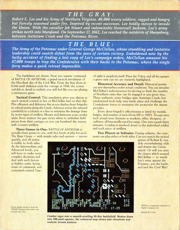 Back Cover for Battle of Antietam (Atari 8-bit)
