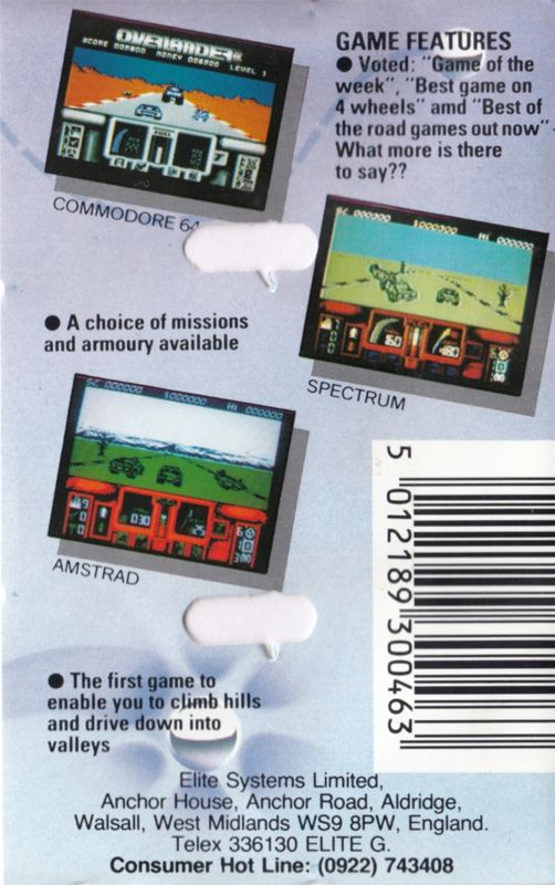 Back Cover for Overlander (Commodore 64) (Budget re-release (Encore))