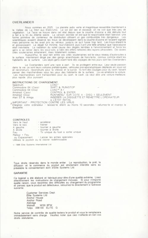 Inside Cover for Overlander (Commodore 64) (Budget re-release (Encore)): Left