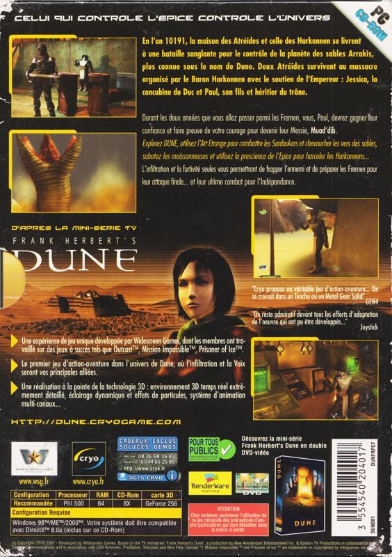 Back Cover for Frank Herbert's Dune (Windows)