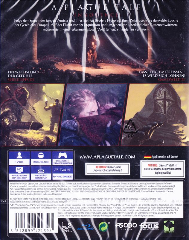 Back Cover for A Plague Tale: Innocence (PlayStation 4)