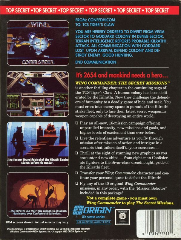 Back Cover for Wing Commander: The Secret Missions (DOS) (3.5" Floppy Disk release)