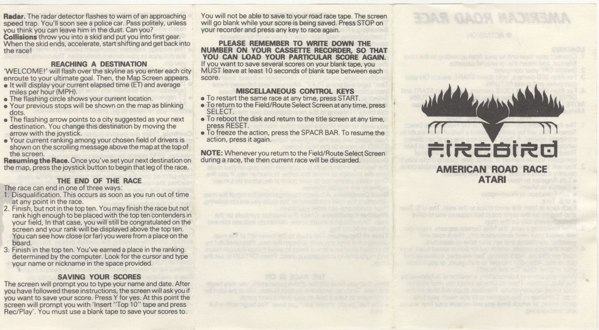 Manual for The Great American Cross-Country Road Race (Atari 8-bit) (budget release)