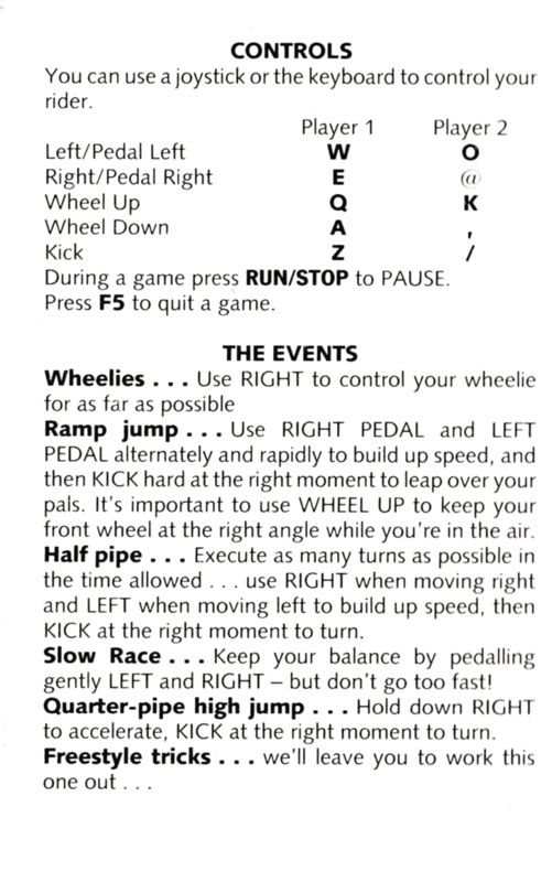 Inside Cover for BMX Freestyle (Commodore 64): Far Left