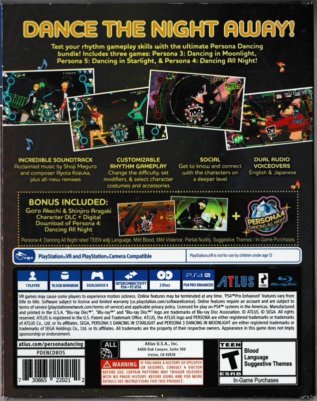 Back Cover for Persona Dancing: Endless Night Collection (PlayStation 4): (slipcase)