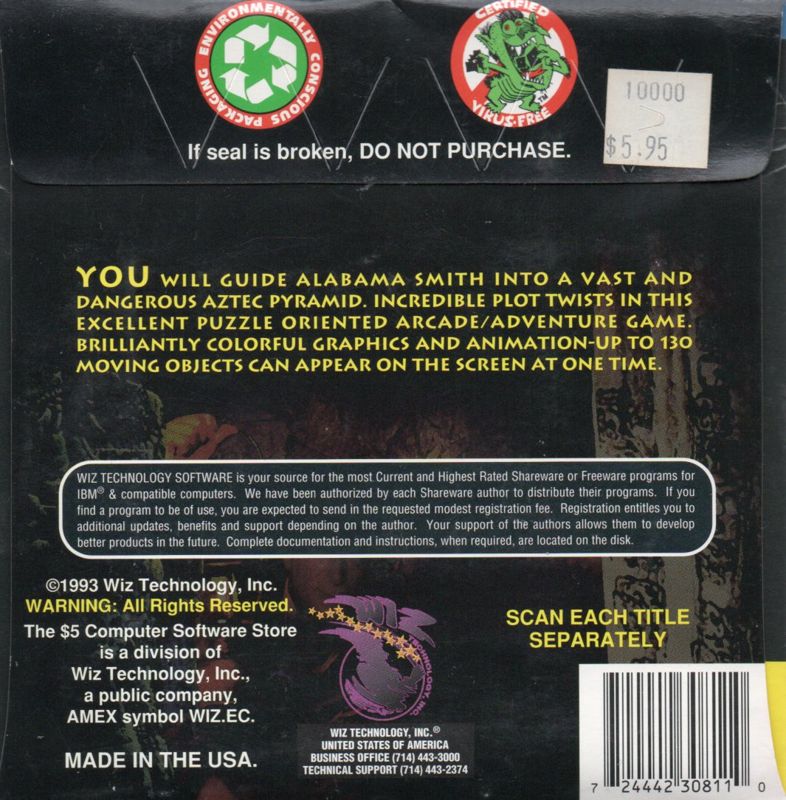 Back Cover for Paganitzu (DOS) (The 5$ Computer Software 3.5" release)