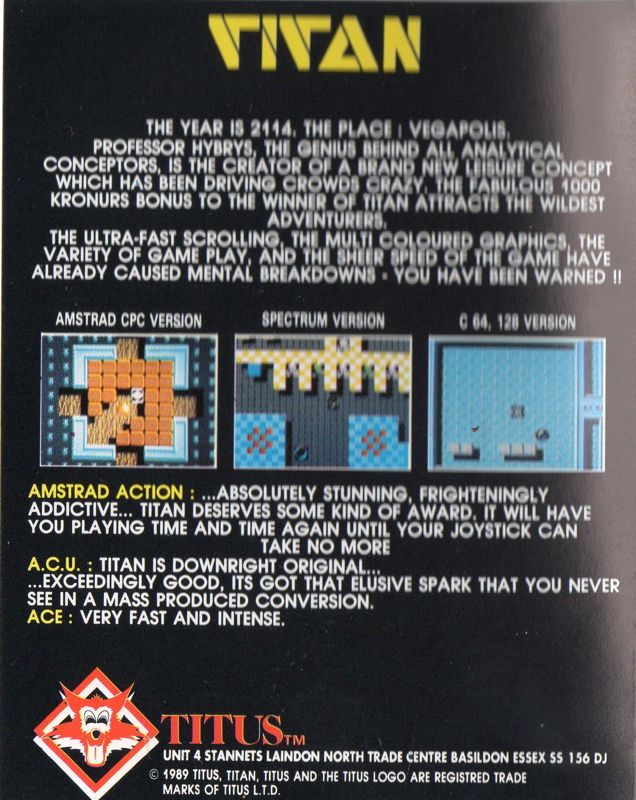 Back Cover for Titan (Commodore 64)